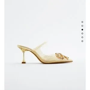 Zara | Shoes | Zara Gold High Heel Vinyl Slingback Mule With